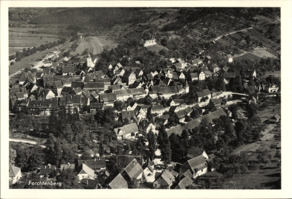 Postcard Forchtenberg in the Hohenlohe district, aerial photograph