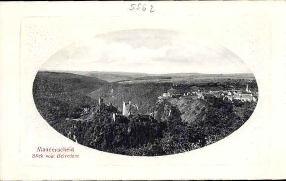 Ak Manderscheid in der Eifel, Panoramablick, Burgenlandschaft, Schwarz-Weiß-Fotografie
