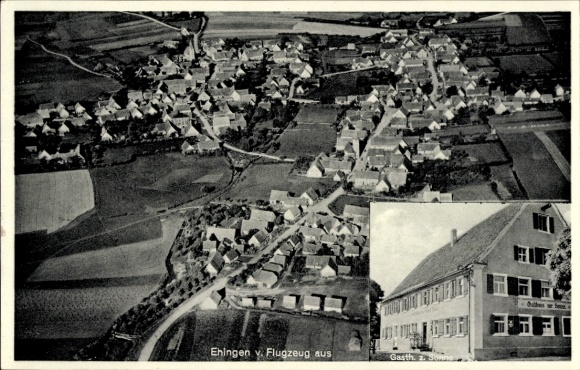 Postcard Ehingen an der Donau, aerial photograph, Gasthaus z. Sonne