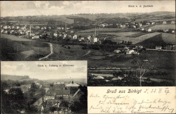 Postcard Birkigt Freital in Saxony, general view from the Juchheh, view from the footpath to Gittersee