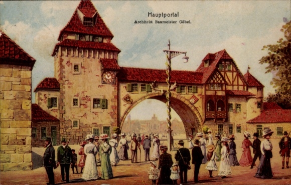 Artist Postcard Hamburg Mitte, main portal architect master builder Göbel, 16th Federal Shooting Competition 1909