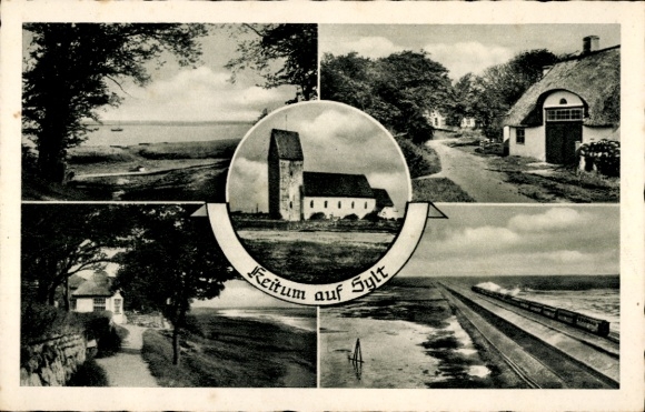 Ak Keitum op Sylt, zwart-witfoto's, kerk, landschap, straatbeeld, traditioneel H