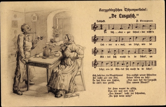 Artist song PC P. Graupner, De Lusgusch, Ore Mountains, couple at the table