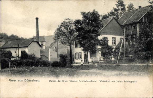 Ak Dünnebrett Lüdenscheid im Märk. Kreis, Station der Schmalspurbahn, Wirtschaft Julius Reininghaus