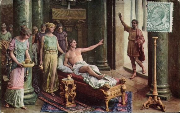 Artist Postcard Mastroianni, Domenico, scene from Quo Vadis, Petronius, Vinicius