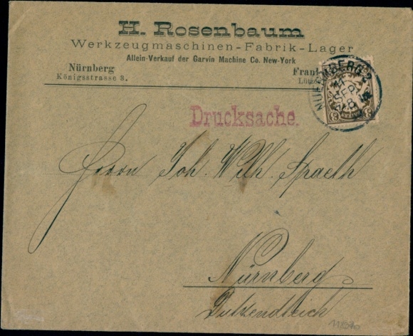 Briefumschlag Reklame Werkzeugmaschinen-Fabrik-Lager H. Rosenbaum, Nürnberg, Königsstraße 3