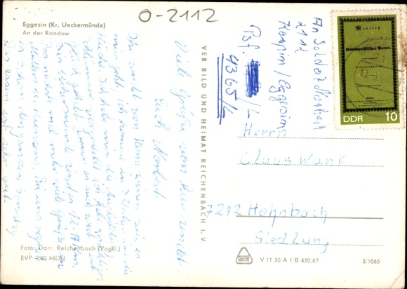 Postcard Eggesin in Mecklenburg Western Pomerania, on the Randow, boats, tree