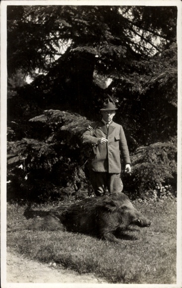 Photo Postcard Prince Friedrich Victor of Hohenzollern Sigmaringen on the hunt, wild boar