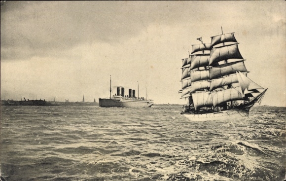 Ak Bremerhaven, Schnelldampfer Kaiser Wilhelm II, Schulschiff Großherzogin Elisabeth