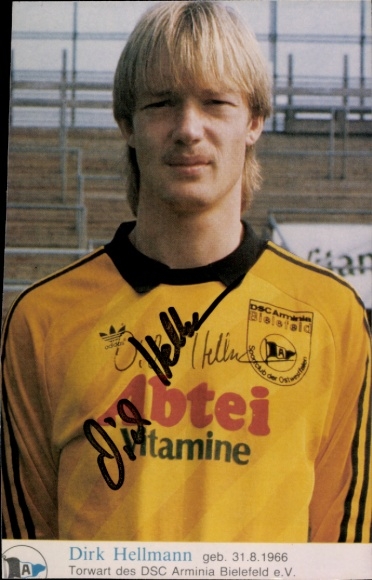 Autograph card footballer Dirk Hellmann, Arminia Bielefeld, autograph