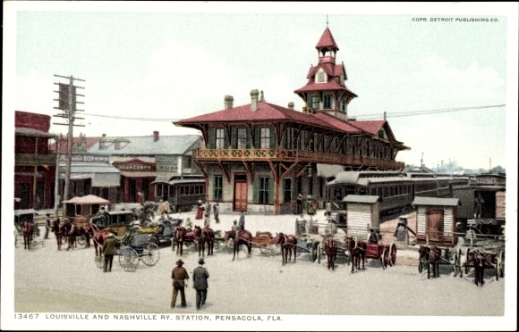 Postcard Pensacola Florida USA, Louisville and Nashville Railroad Station