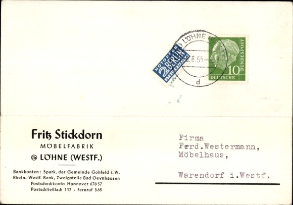 Ak Löhne in Westfalen, Fritz Stickdorn, Möbelfabrik