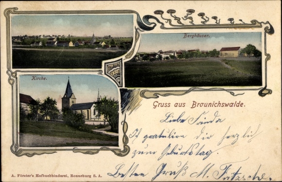 Postcard Braunichswalde in Thuringia, general view, mountain houses, church