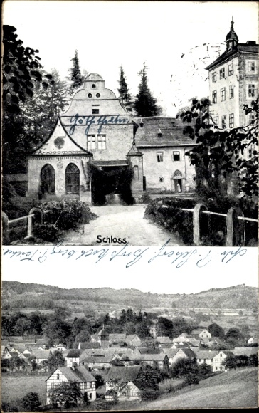 Postcard Großkochberg Uhlstädt Kirchhasel, castle, half-timbered houses