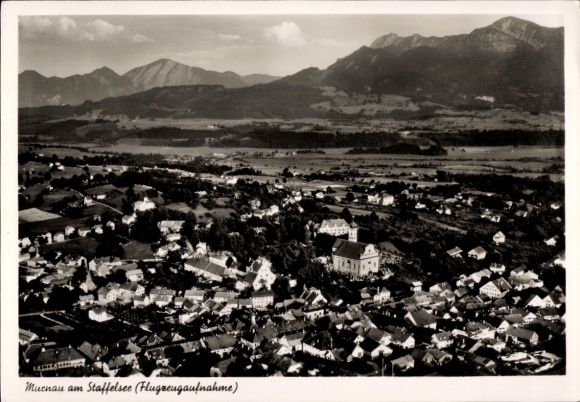 Postcard Murnau am Staffelsee, aerial photograph, lido