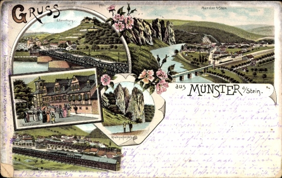 litho Bad Münster am Stein Ebernburg Bad Kreuznach, Rheingrafenstein, Zoutoplossing, kuuroordfontein, brug