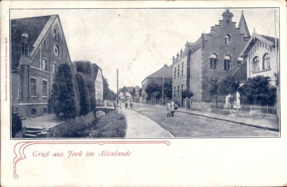 Postcard Jork im Altes Land, street section