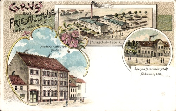 litho Ronneburg in Thüringen, Friedrichshaide, Hedrichs Restaurant, klompenfabriek