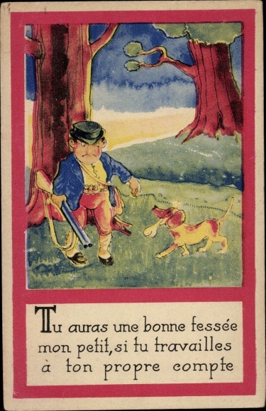 Artist PC hunter, dog brings gnawed bone