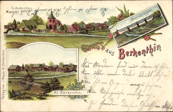 Chromo-Litho Groß Berkenthin in Lauenburg, Klein Berkenthin, overall view, railway bridge