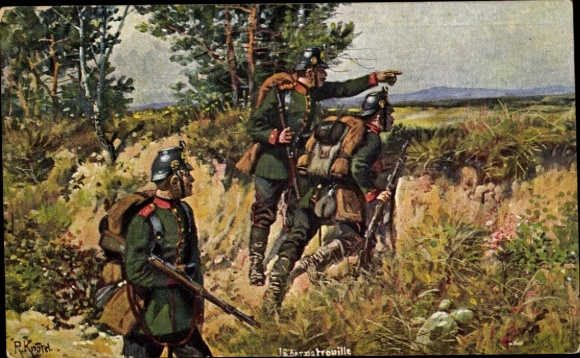 Artist Postcard Knötel, R., Hunter patrol, German soldiers in uniform