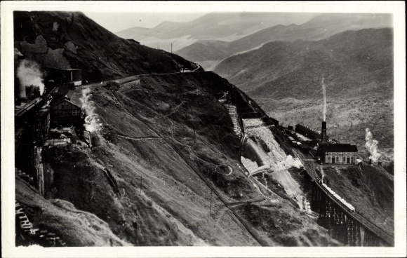 Postcard Santos Brazil, Trecho da Sao Paulo Railway, steam locomotive, railroad, mountains