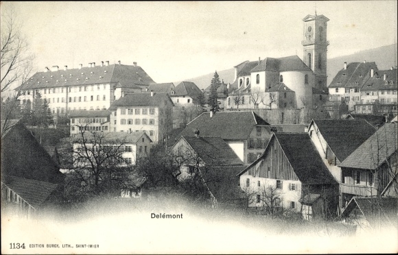 KP Delsberg Delémont Kanton Jura, widok na miasto, kościół