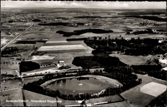 Postcard Aulendorf in Württemberg, aerial photograph, Stegersee beach