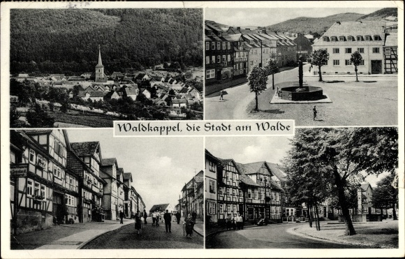 KP Waldkappel Krs. Eschwege, widok na miasto, fontanna, domy szachulcowe