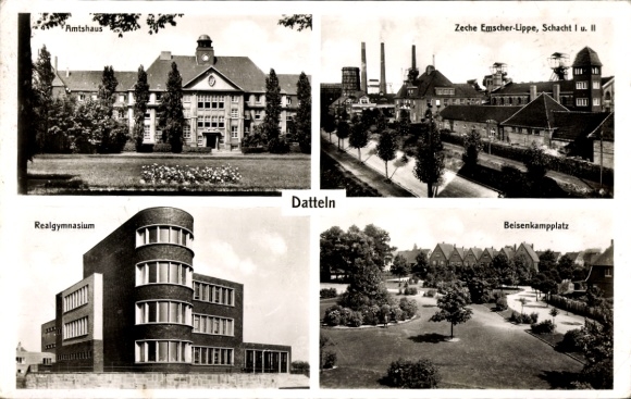 Ak Datteln im Ruhrgebiet Westfalen, Realgymnasium, Zeche Emscher Lippe, Schacht I und II