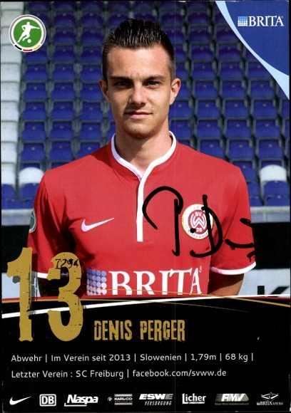 Autograph card footballer Denis Perger, SV Wehen Wiesbaden, autograph