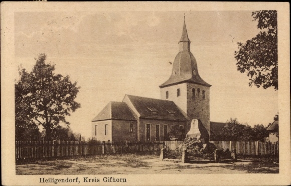 Postcard Heiligendorf Wolfsburg in Lower Saxony, view of the church, monument