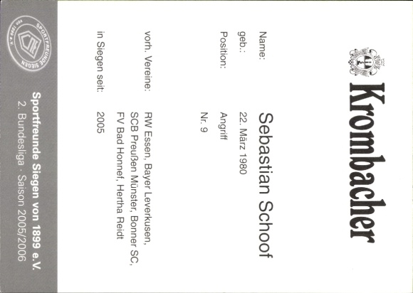 Autograph card footballer Sebastian Schoof, Sportfreunde Siegen, autograph