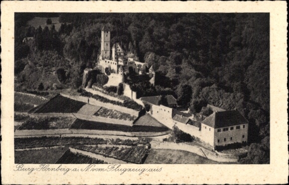 Postcard Neckarzimmern in the Neckar Valley, Hornberg Castle, aerial photograph