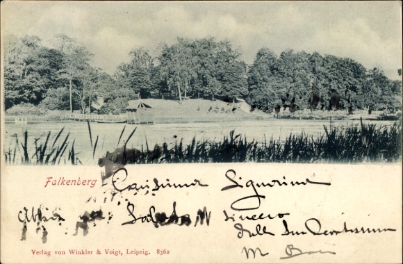 PC Falkenberg an der Elster, landscape with forest, lakes, Winkler & Voigt publishing house, Leipzig