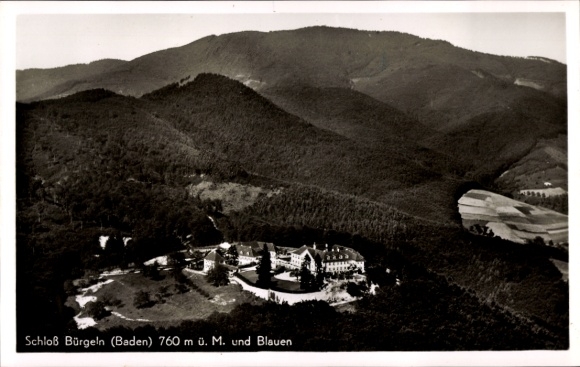 Postcard Obereggenen Schliengen in the Black Forest, Bürgeln Castle, aerial photograph, Blauen