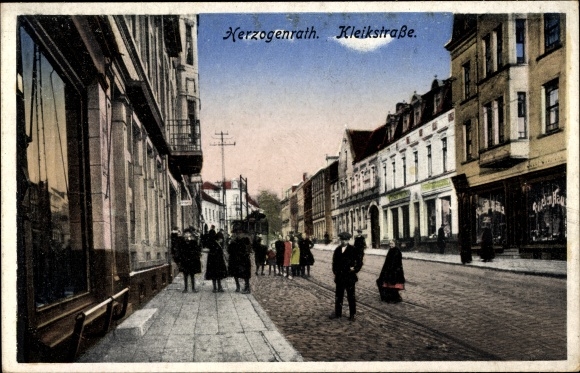 Ak Herzogenrath in Nordrhein Westfalen, Blick in die Kleikstraße, Geschäfte, Passanten, Straßenbahn