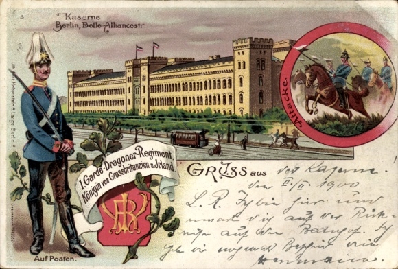 Ak Berlin Charlottenburg, Kaserne  1. Garde Dragoner Regiment, Soldat im Uniform, Reiter