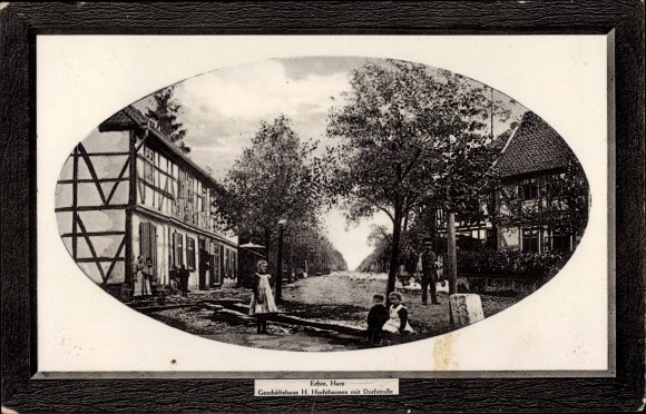 Kartka pocztowa passe-partout tłoczona Echte Kalefeld am Harz, budynek handlowy, Dorfstrasse