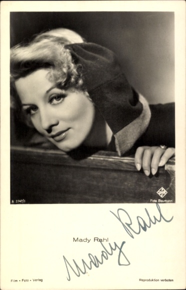 Ak Schauspielerin Mady Rahl, Portrait, Ufa Film, Autogramm