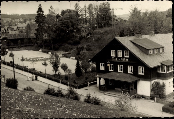 Postcard Schmiedefeld am Rennsteig Suhl Thuringia, film stage at Georg-Schumann-Platz