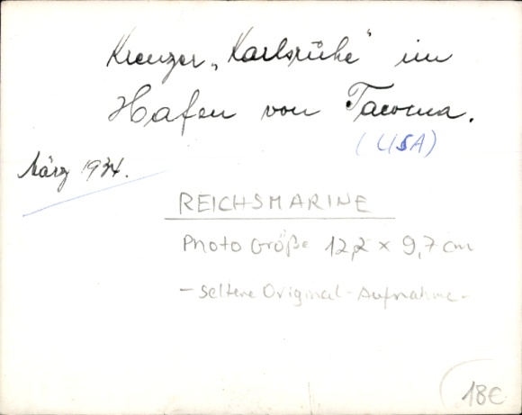 Photo German warship, light cruiser Karlsruhe in the port of Tacoma Washington USA