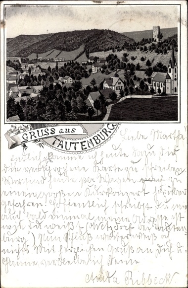 Chromo-Litho Tautenburg Thüringen, Totalansicht vom Ort
