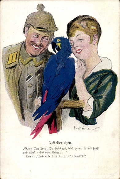 Artist Postcard Soldier with Wife, Parrot, The Funny Pages No. 72