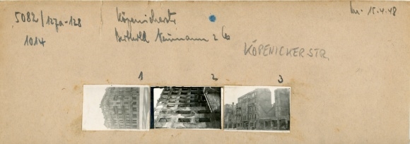Kontaktabzug Fotos Berlin Kreuzberg, Köpenicker Str., Berthold Neumann, zerstört, 3 Fotos ca. 4x2 cm