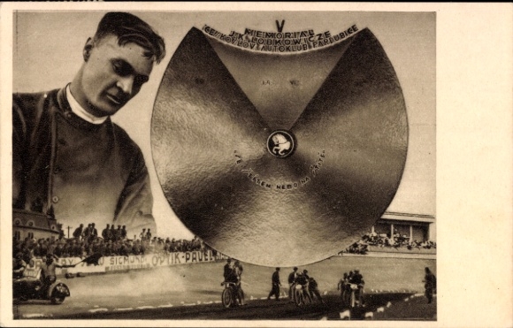 Ak Pardubice Pardubitz Stadt, Memorial J. K. Lobkowicze, Stadion, Motorradrennen