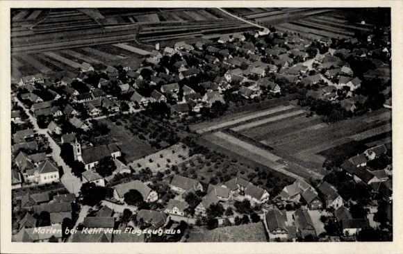 Postcard Marlen Kehl am Rhein, aerial view of houses and fields from a bird's eye view