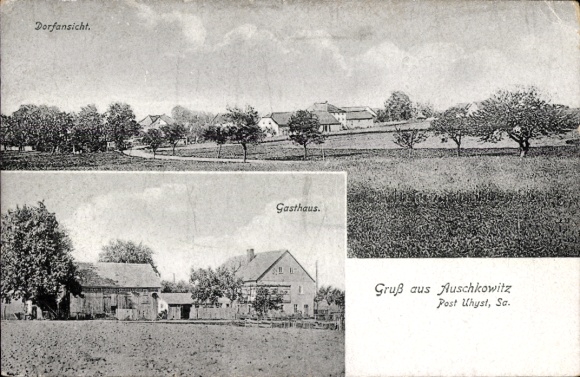 KP Auschkowitz Burkau Oberlausitz, widok na wieś, pensjonat