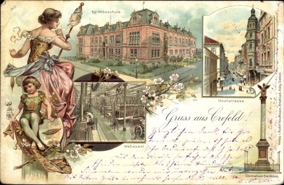 Chromo-Litho Krefeld am Niederrhein, Royal. Weaving School, Hochstrasse