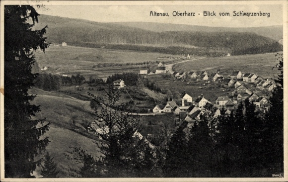Postcard Altenau Clausthal Zellerfeld in the Upper Harz, Altenau, view from the Schwarzenberg, landscape with...